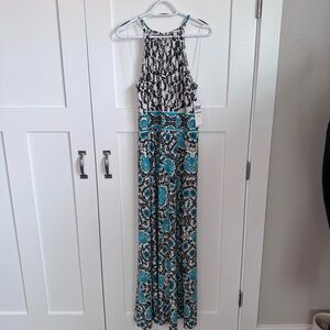 NWT London Style Halter Maxi Dress Size 14 Patterned Print